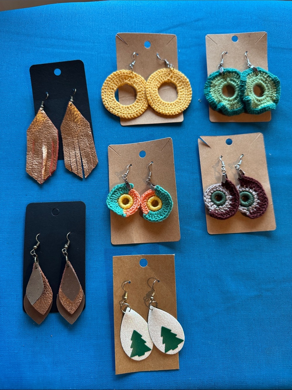 Lot of 7 Handmade Multicolor Crochet & Leather Earrings